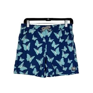 Tom & Teddy Butterfly Swim Trunks Kids Size 9/10 Blue Beach Swim Shorts